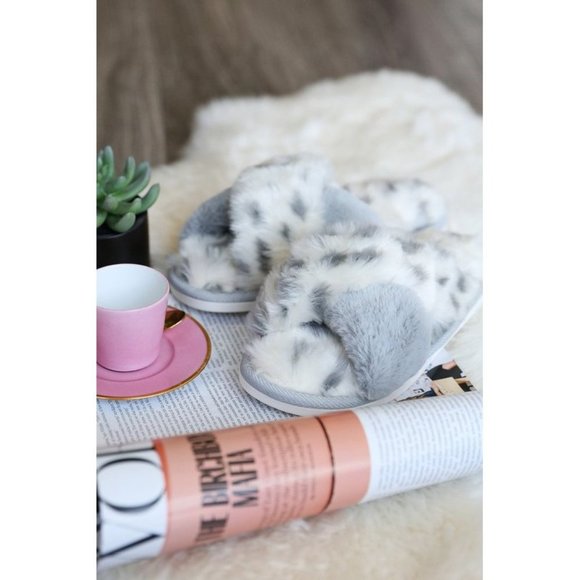 Fur Leopard Slippers Gray & White - Picture 12 of 12